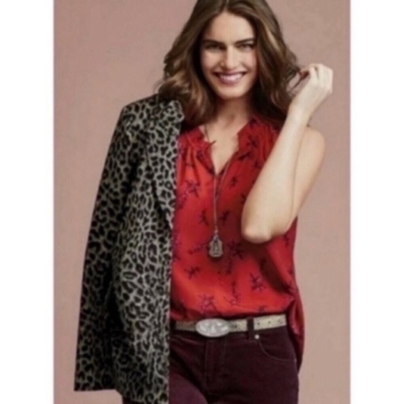 CAbi Tops - Cabi 5222 Sketchbook Red Floral Sleeveless Blouse